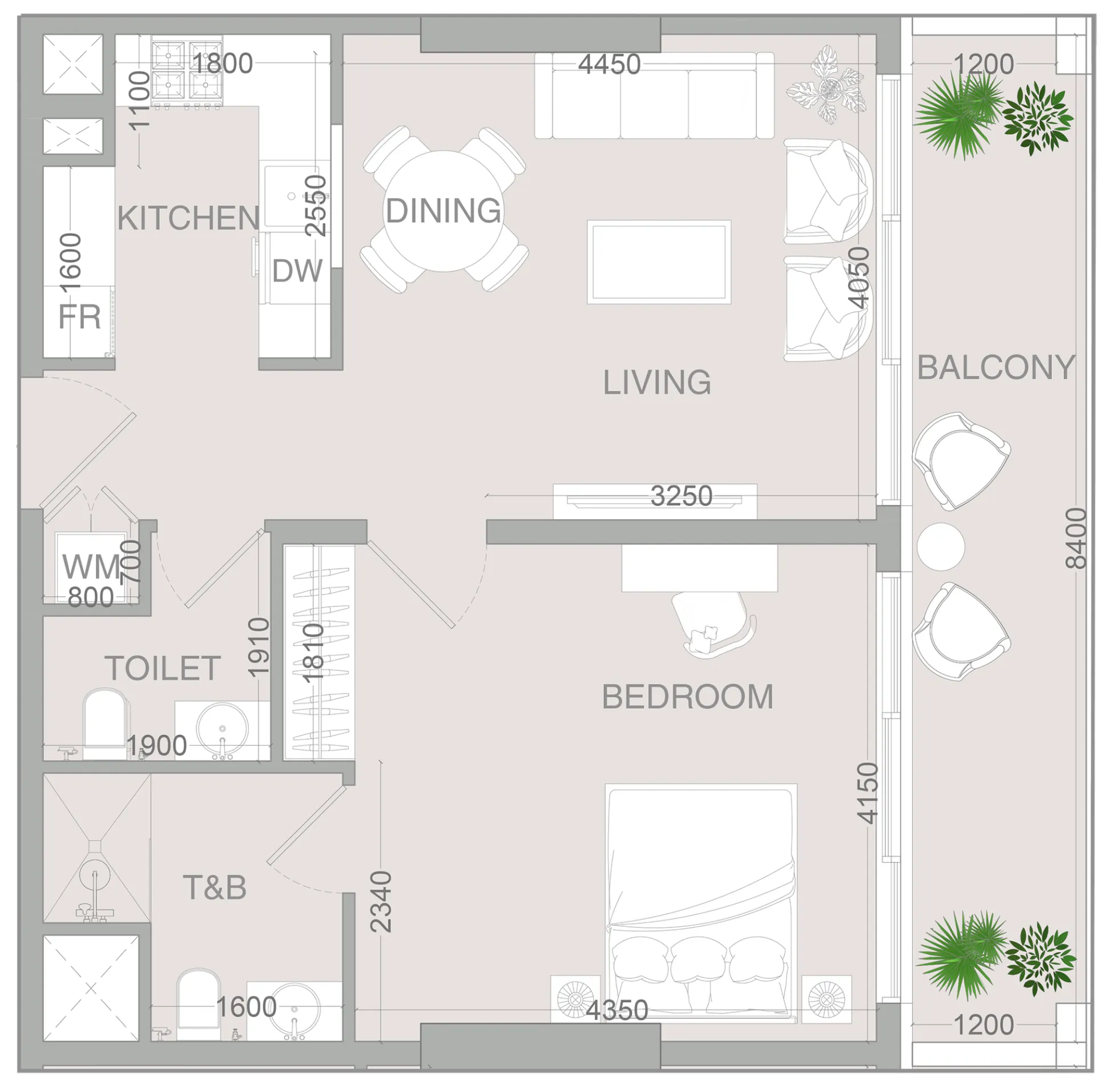 VERDAN1A 4 1 bed floor plan, 804 sqft