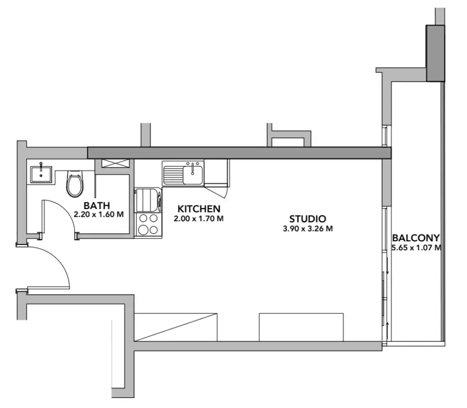 Blue Pearls Studio floor plan, 510 sqft
