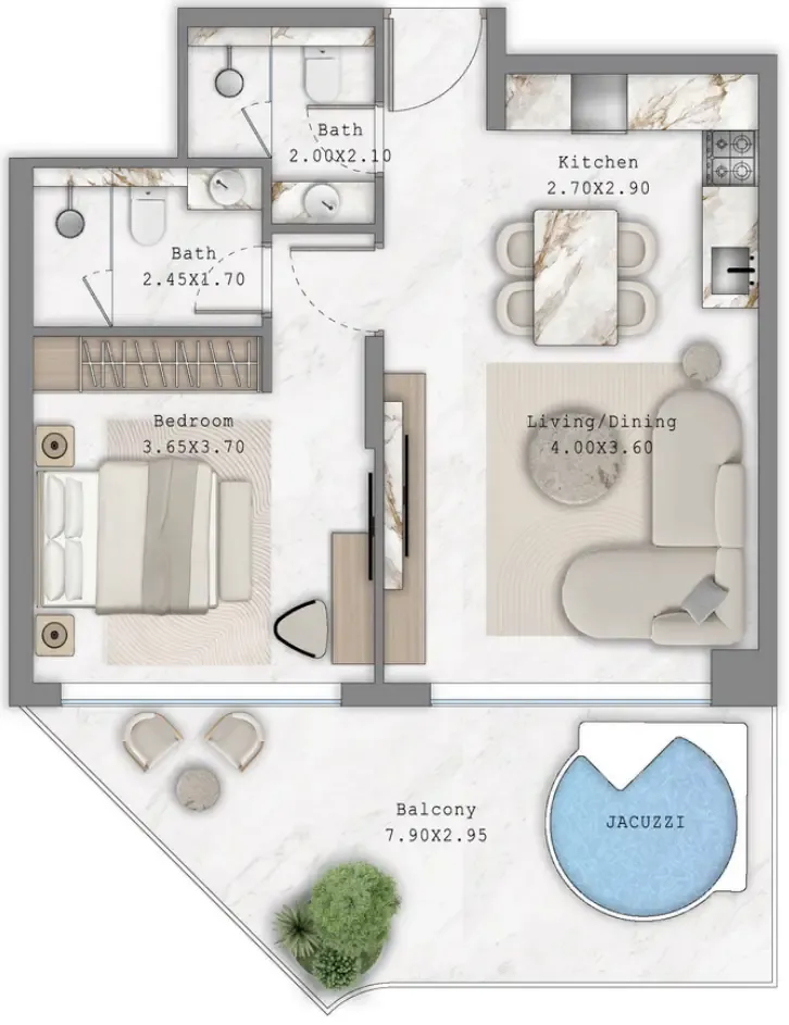 Aark Terraces 1 bed floor plan, 801 sqft