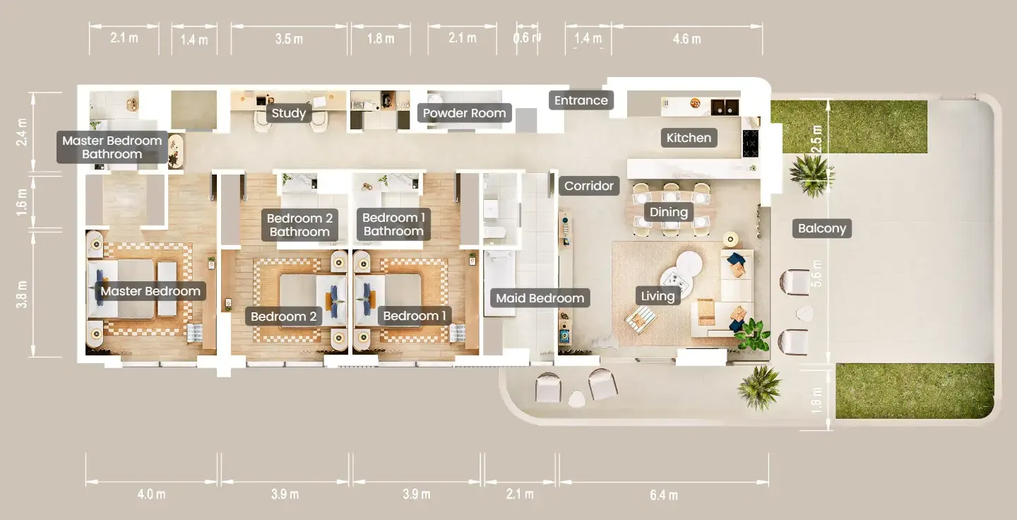 The Beach House Fahid 3 bed floor plan, 2,696 sqft