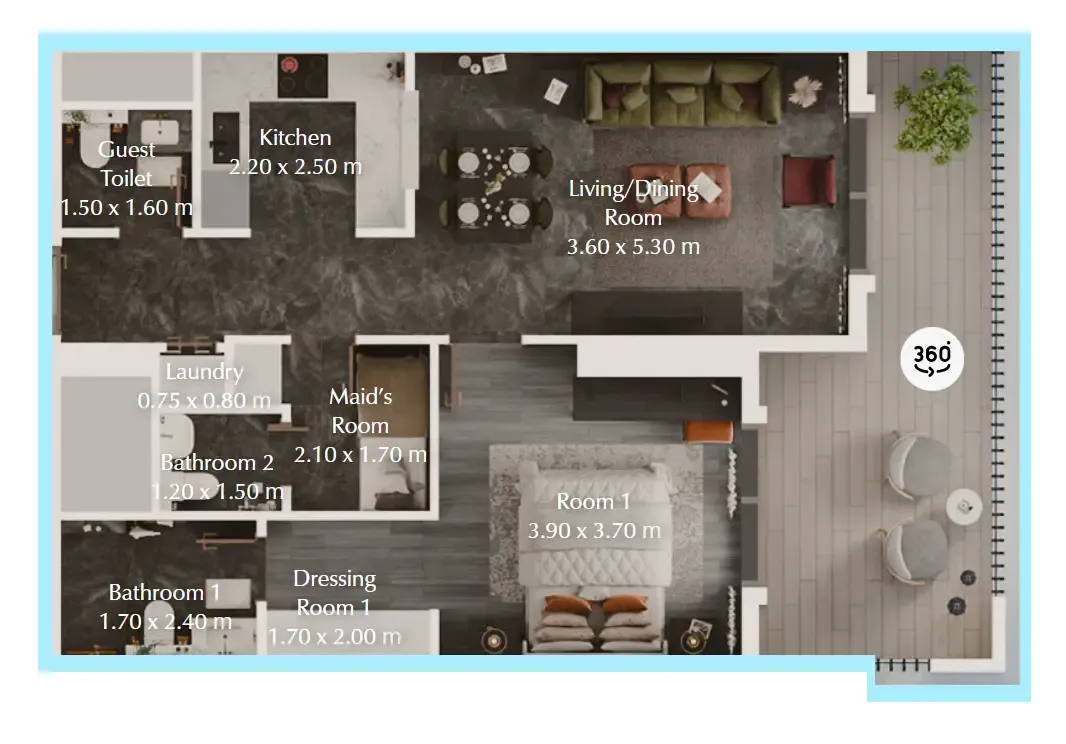 Bab Al Qasr Garden Residences 65 1 bed floor plan, 853 sqft