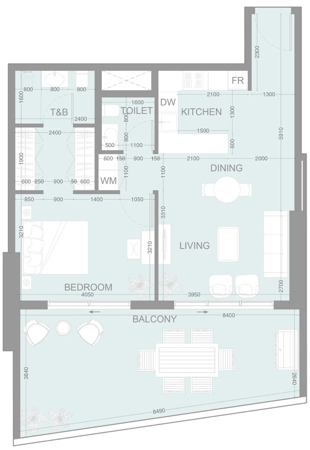 LUM1NAR 1 bed floor plan, 1,002 sqft