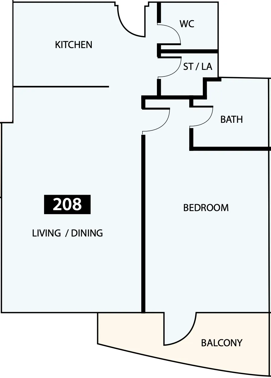 Paradise View 1 1 bed floor plan, 829 sqft