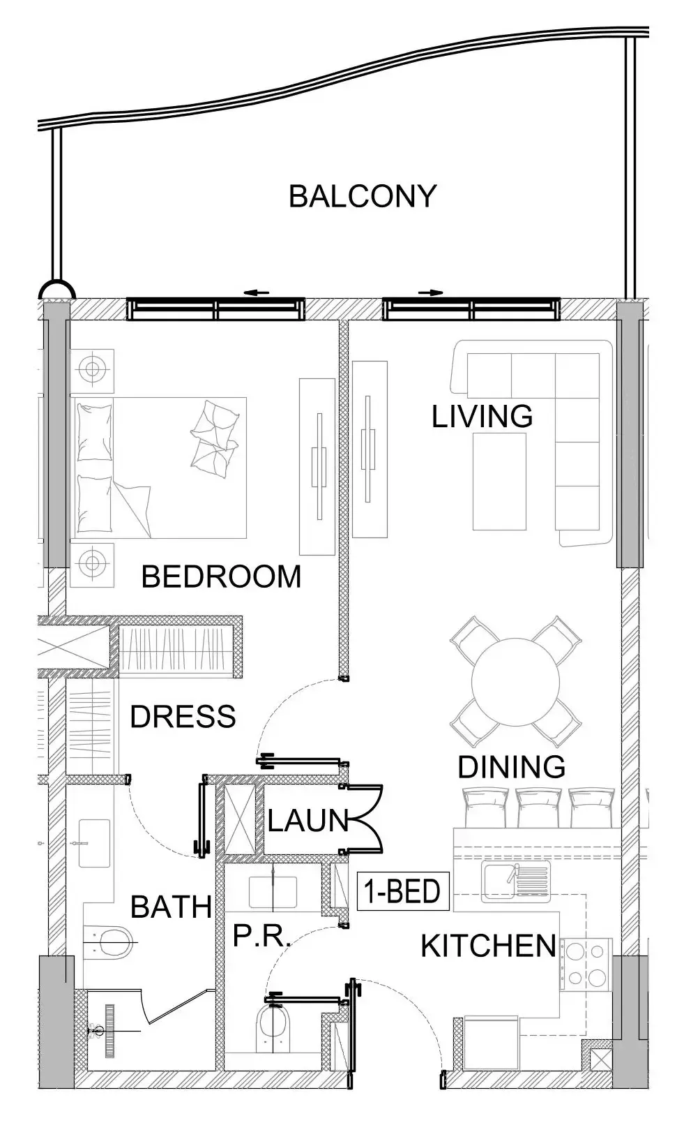 Valencia 1 bed floor plan, 785 sqft