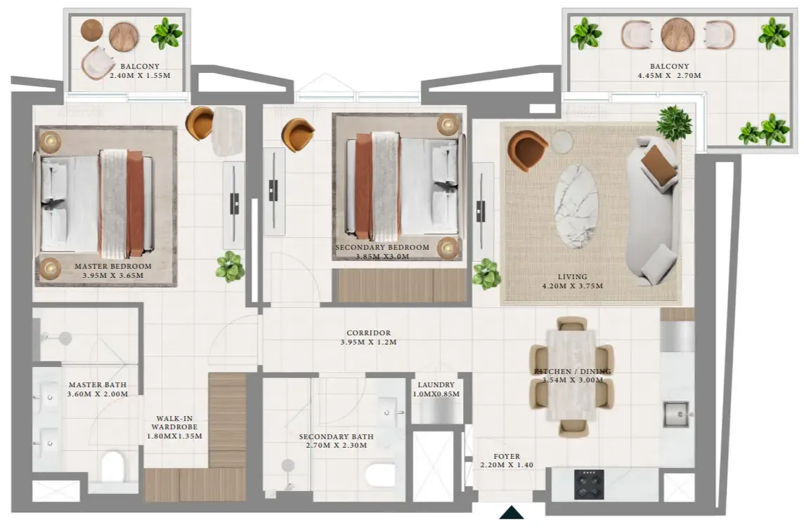 Hillsedge 2 bed floor plan, 1,140 – 1,144 sqft