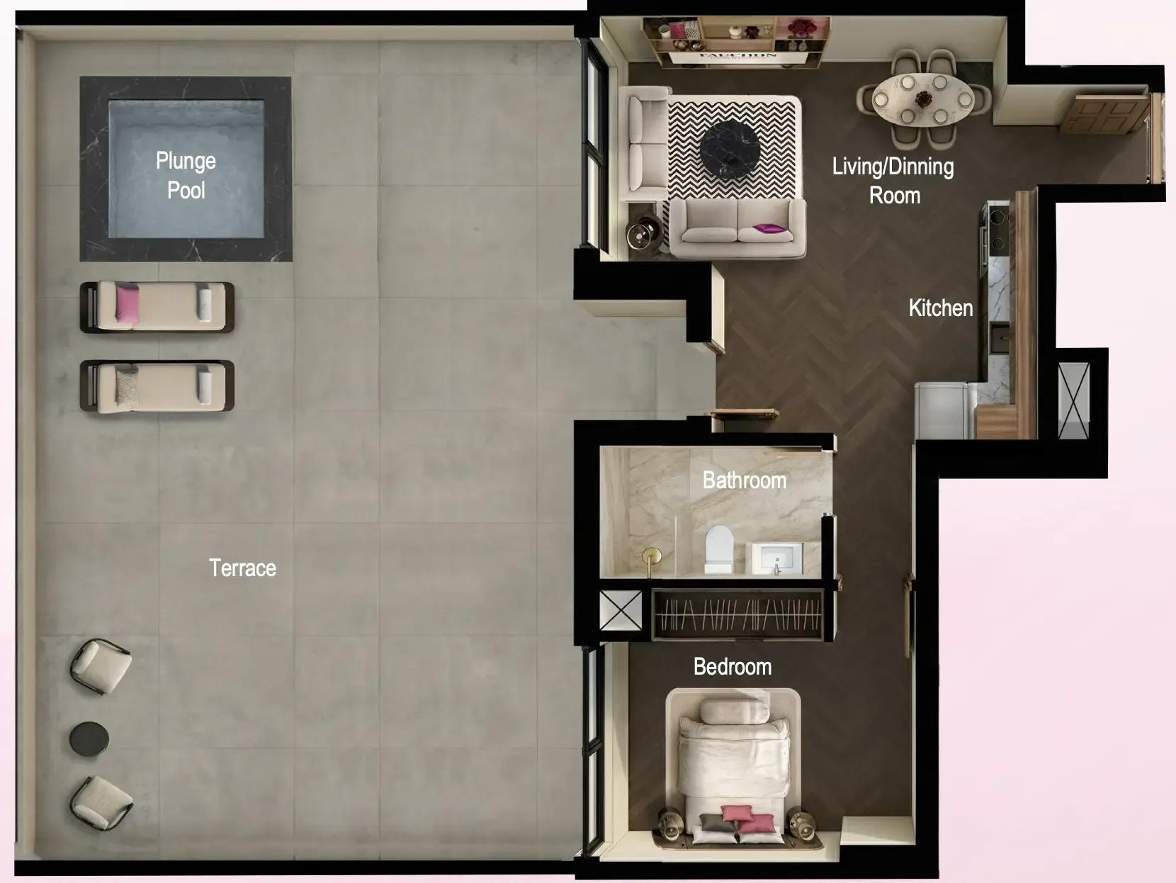 Fauchon Residences 1 bed floor plan, 1,282 sqft
