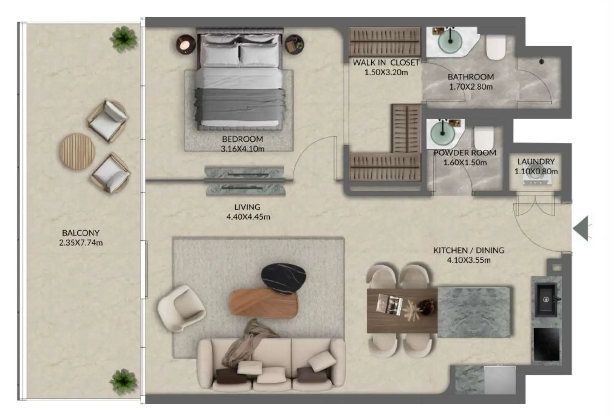 Palazzo Tissoli 1 bed floor plan, 914 – 989 sqft