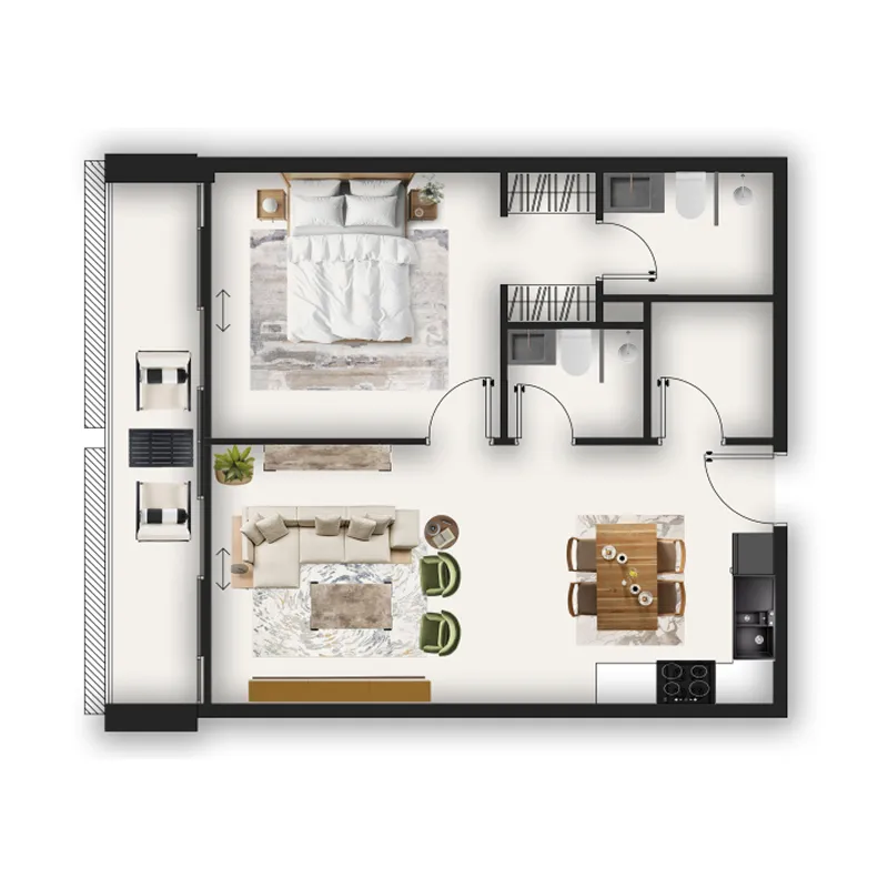 MAAK Residence 1 bed floor plan, 705 sqft