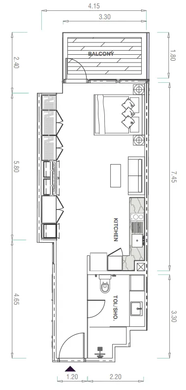 MBL Signature Studio floor plan, 542 – 555 sqft