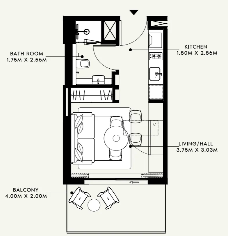 Azizi Venice Studio floor plan, 364 sqft
