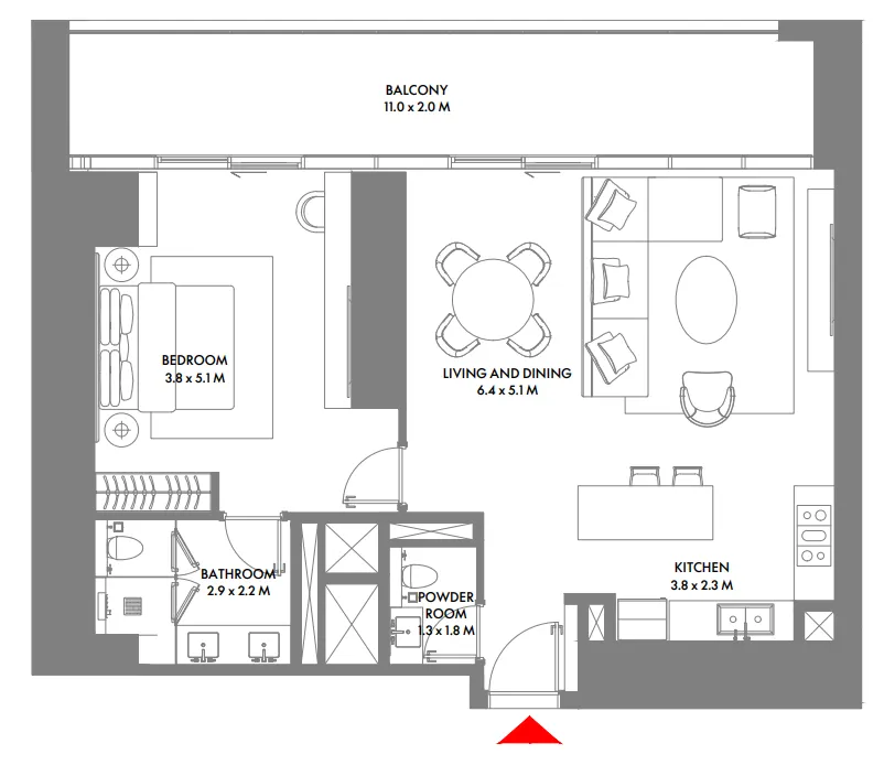 W The Residences by Arada 1 bed floor plan, 1,231 – 1,317 sqft