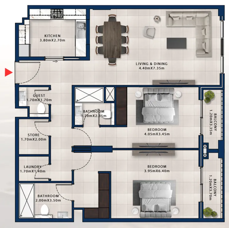 Asayel Avenue 2 bed floor plan, 1,469 sqft