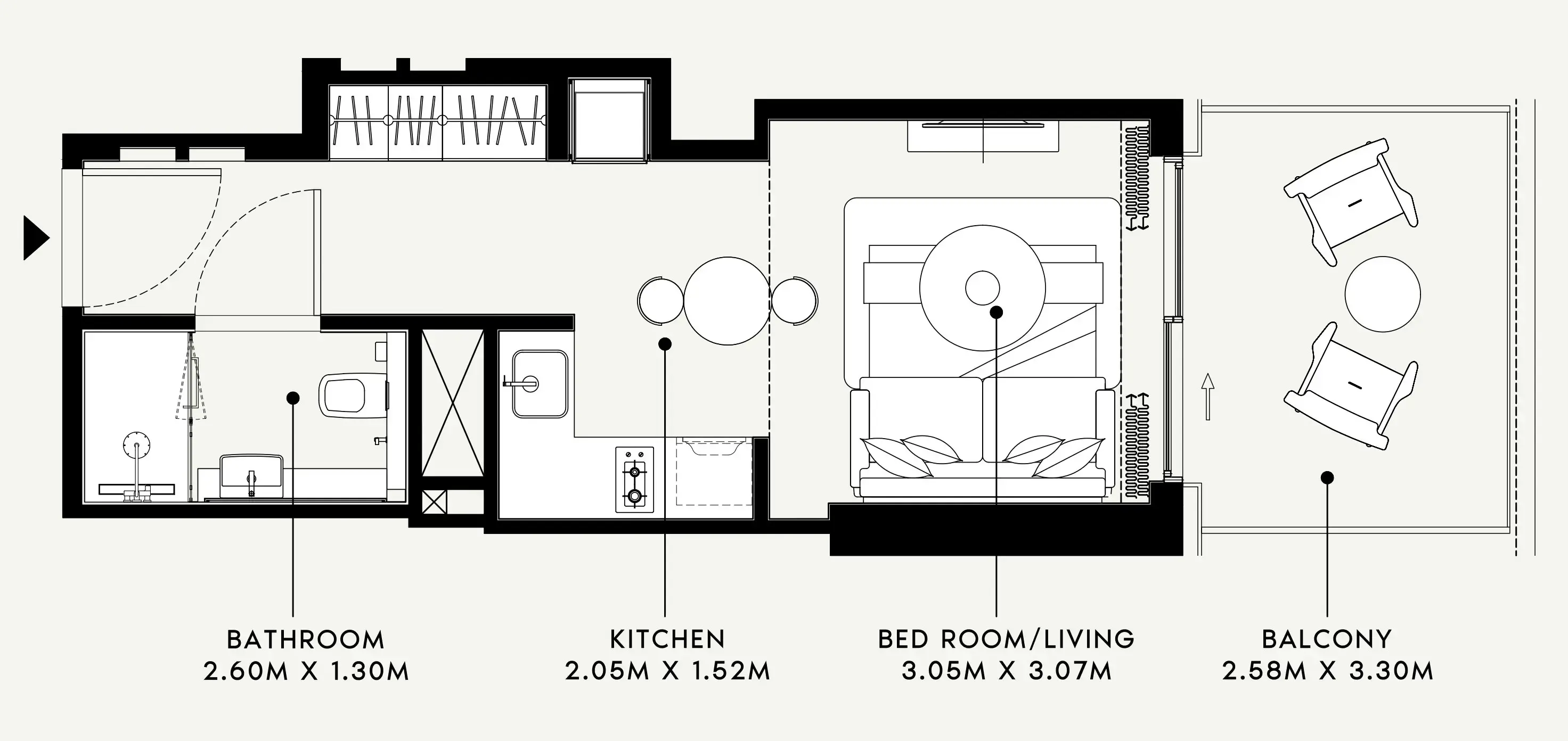 Azizi Venice Studio floor plan, 401 sqft