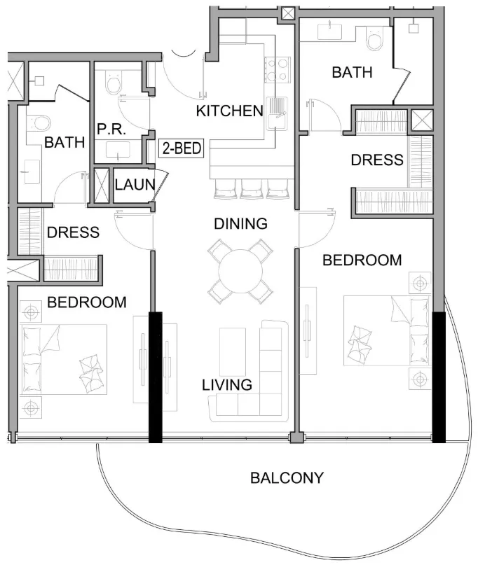 Damac Lagoons Views Phase 3 2 bed floor plan, 1,156 sqft