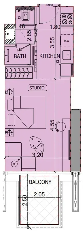 Binghatti Luxuria Studio floor plan, 337 sqft