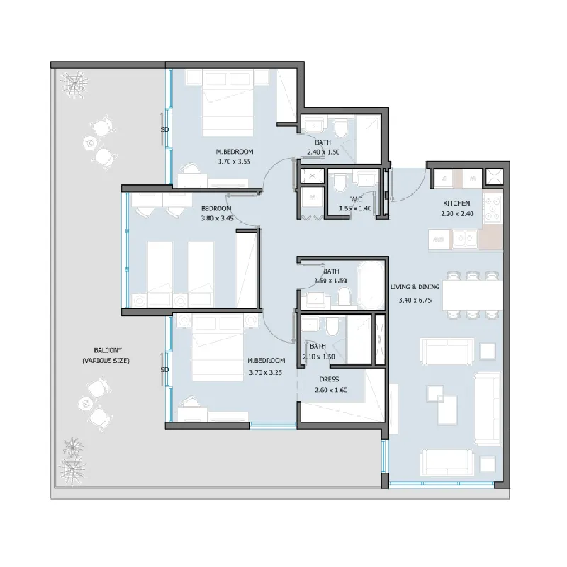 Sila 3 bed floor plan, 1,657 – 2,027 sqft