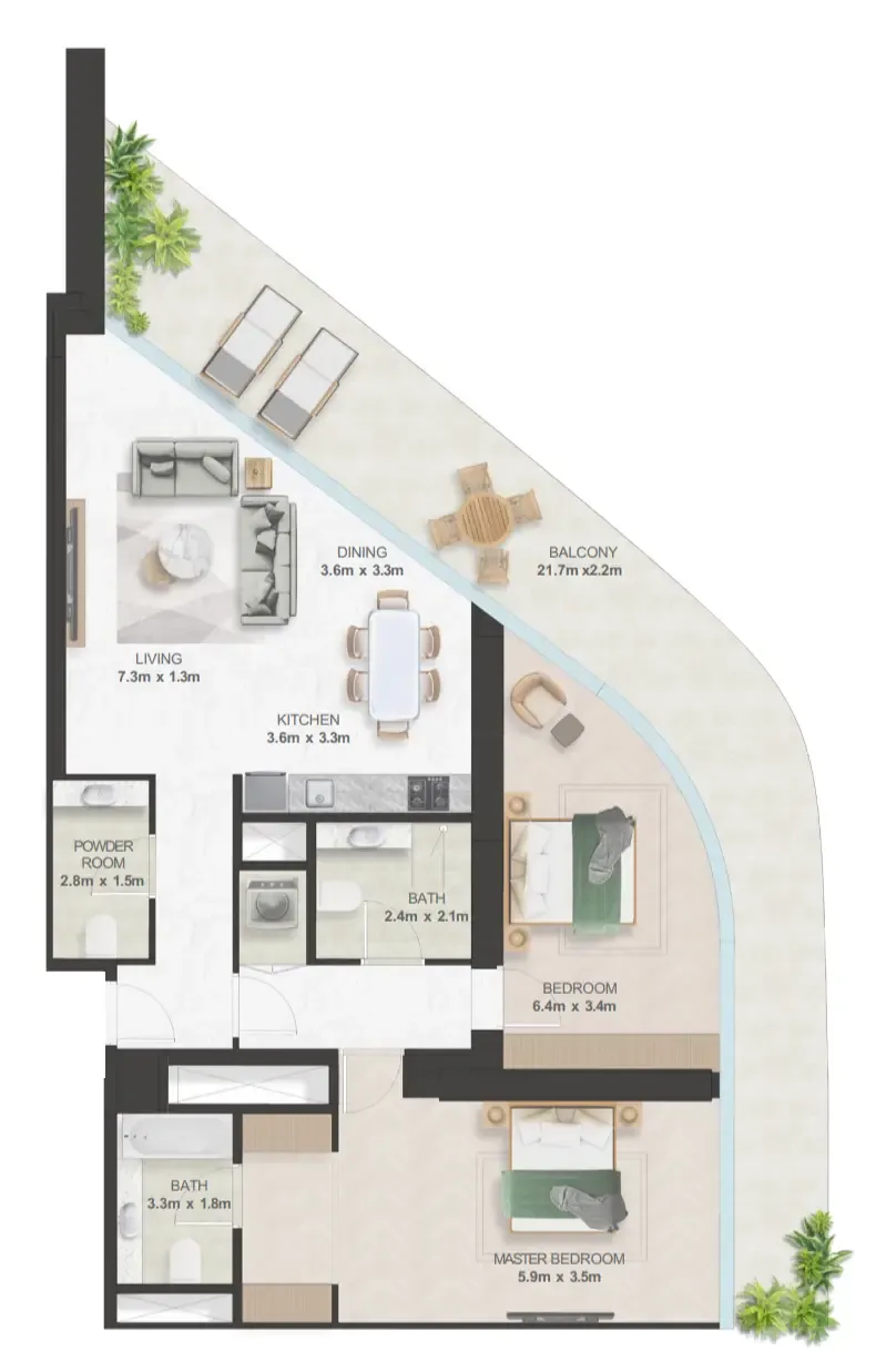 Oystra 2 bed floor plan, 1,948 sqft