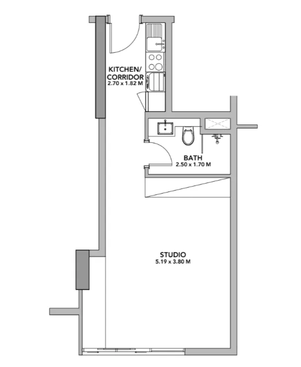 Blue Pearls Studio floor plan, 504 sqft