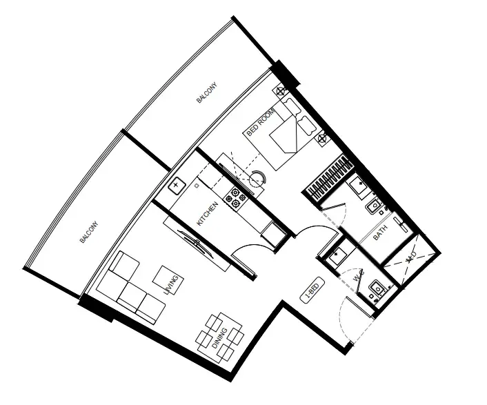 Binghatti HillCrest 1 bed floor plan, 809 sqft