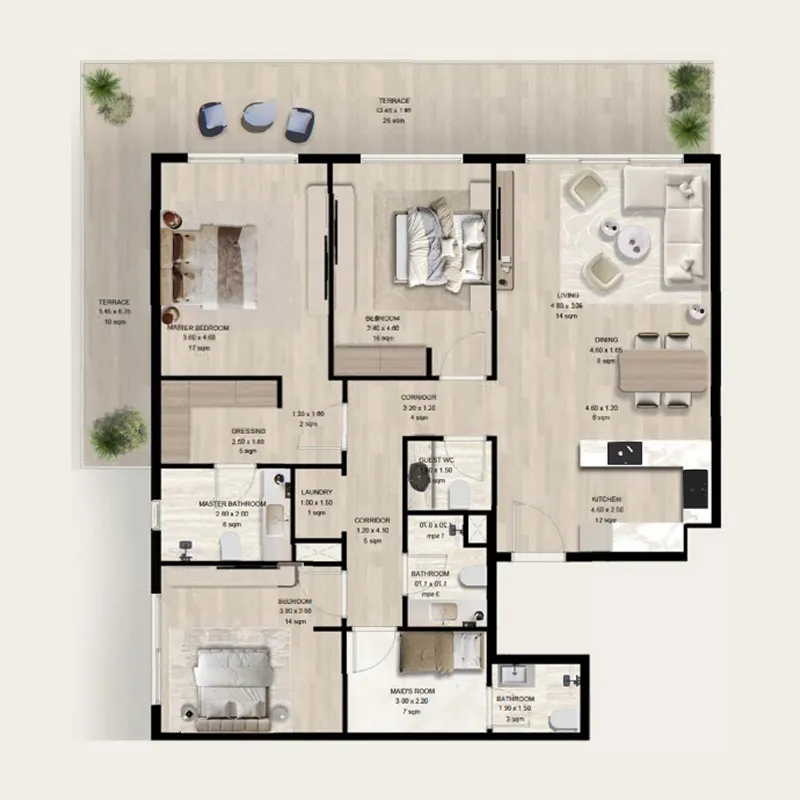 Manchester City Yas Residences by Ohana – Phase 1 3 bed floor plan, 1,884 sqft