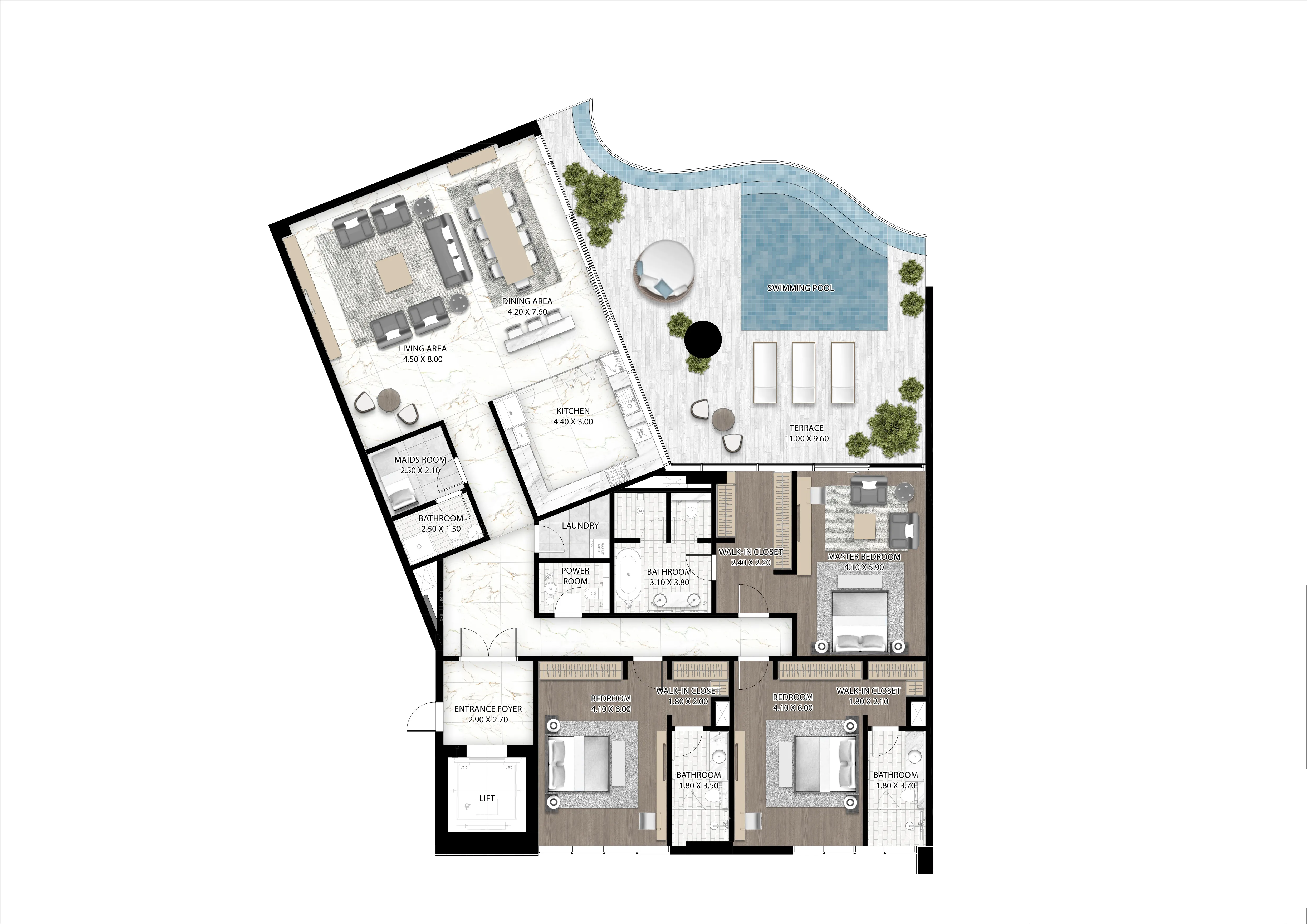 Cavalli Couture 3 bed floor plan, 4,075 sqft