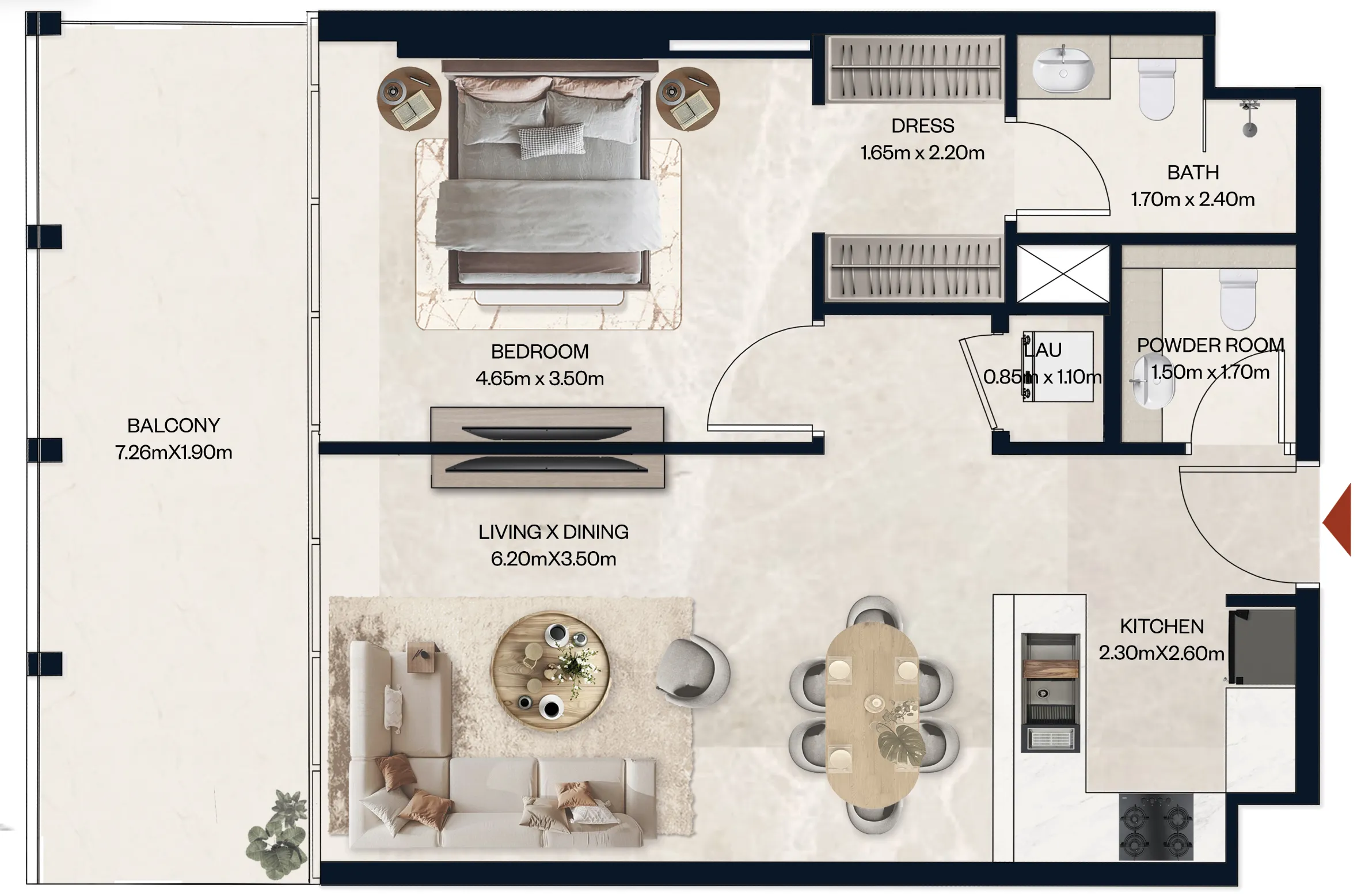 Norah Residence 1 bed floor plan, 836 sqft