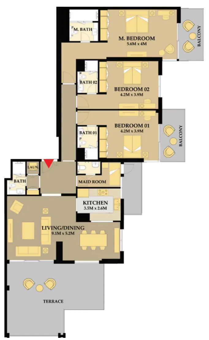 Riva Residence 3 bed floor plan, 2,636 sqft
