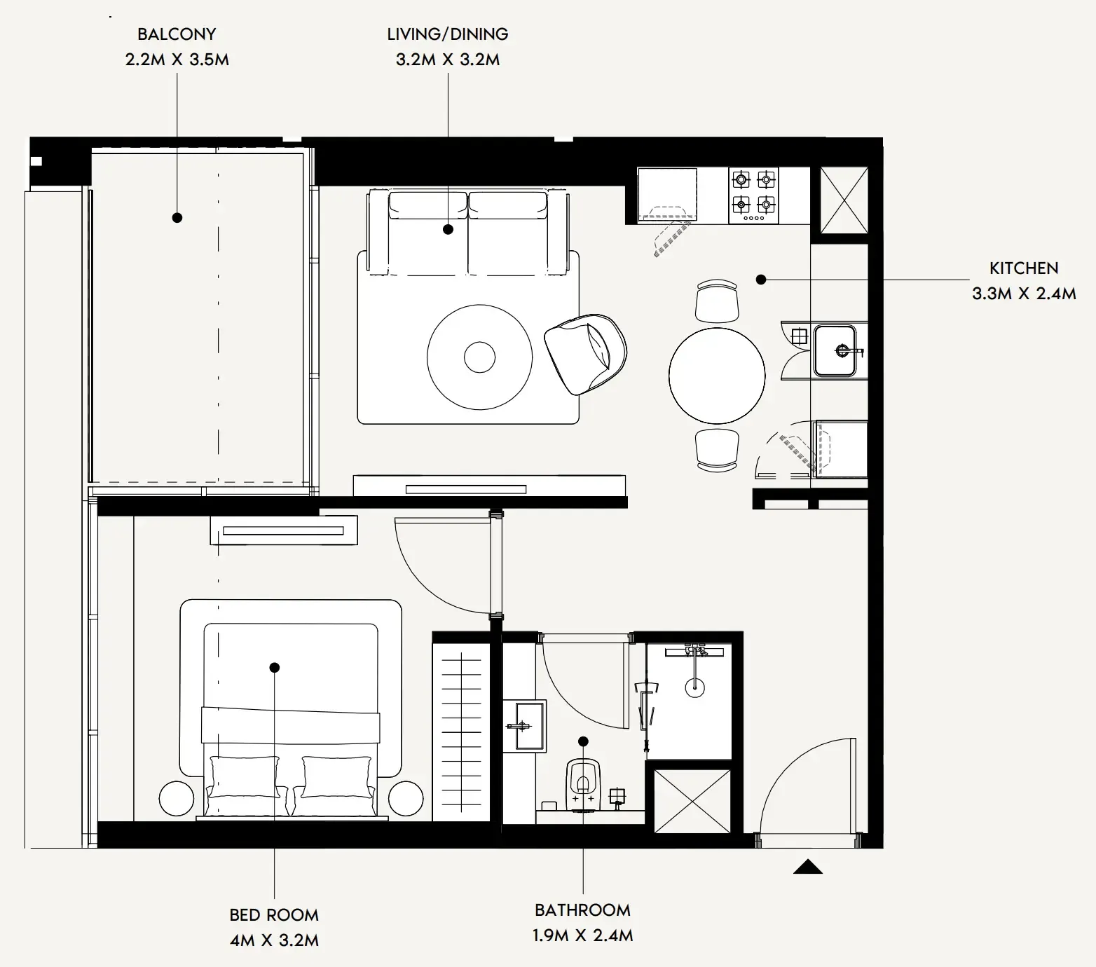 Creek Views 4 1 bed floor plan, 613 sqft