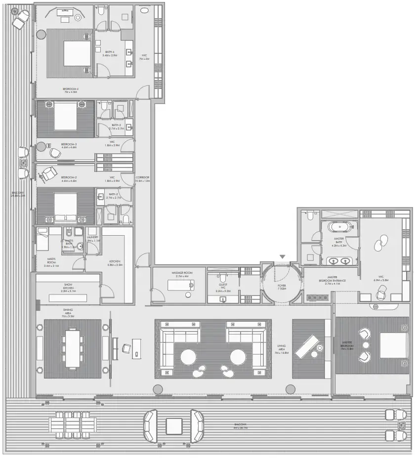 Armani Beach Residence 4 bed floor plan, 7,444 sqft