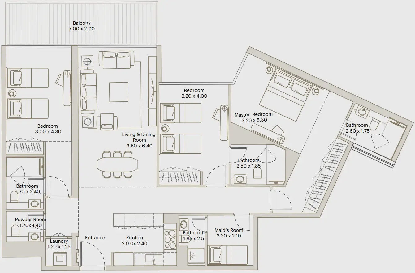 Eleve 3 bed floor plan, 1,634 sqft