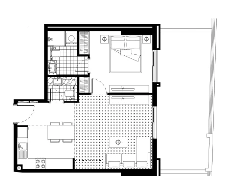 FH Residency 1 bed floor plan, 854 sqft