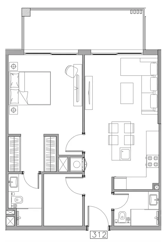 Trevino 1 bed floor plan, 786 sqft