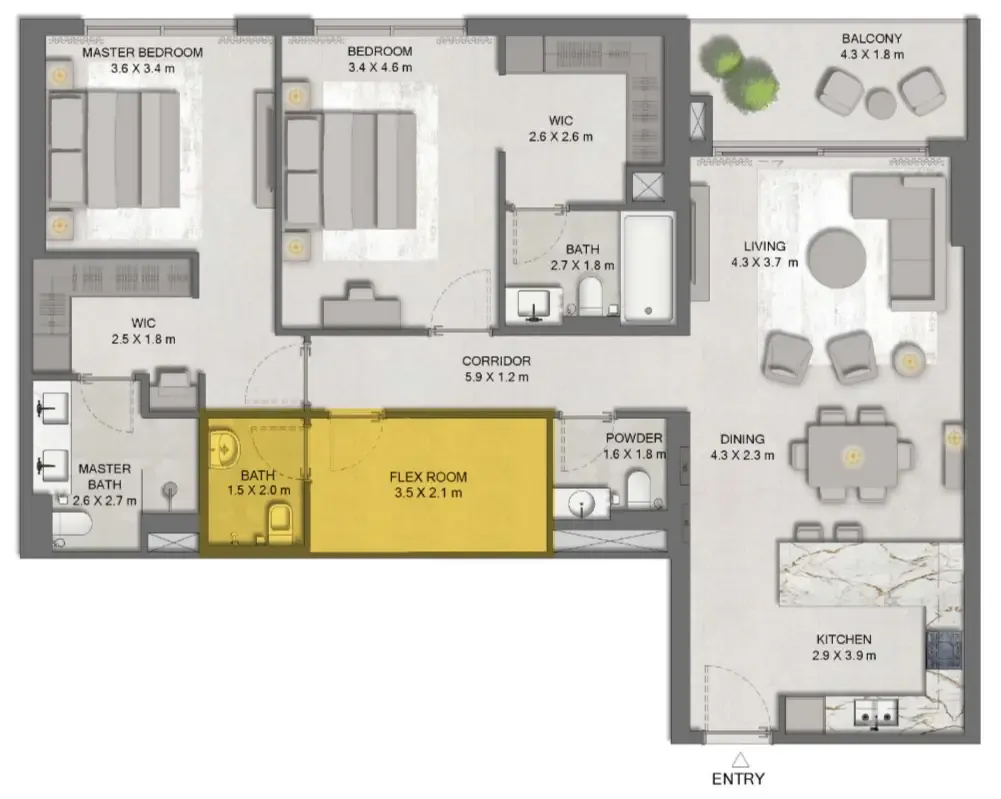 Ghaf Woods Distrikt 2 bed floor plan, 1,443 sqft