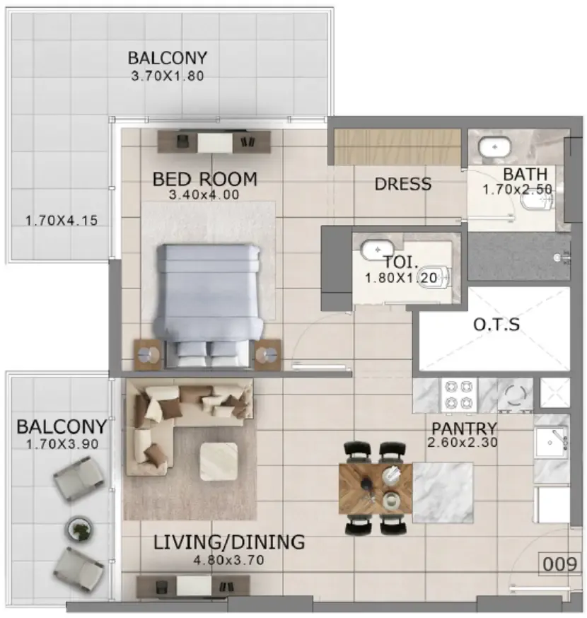 Arlington Park 2 1 bed floor plan, 827 sqft