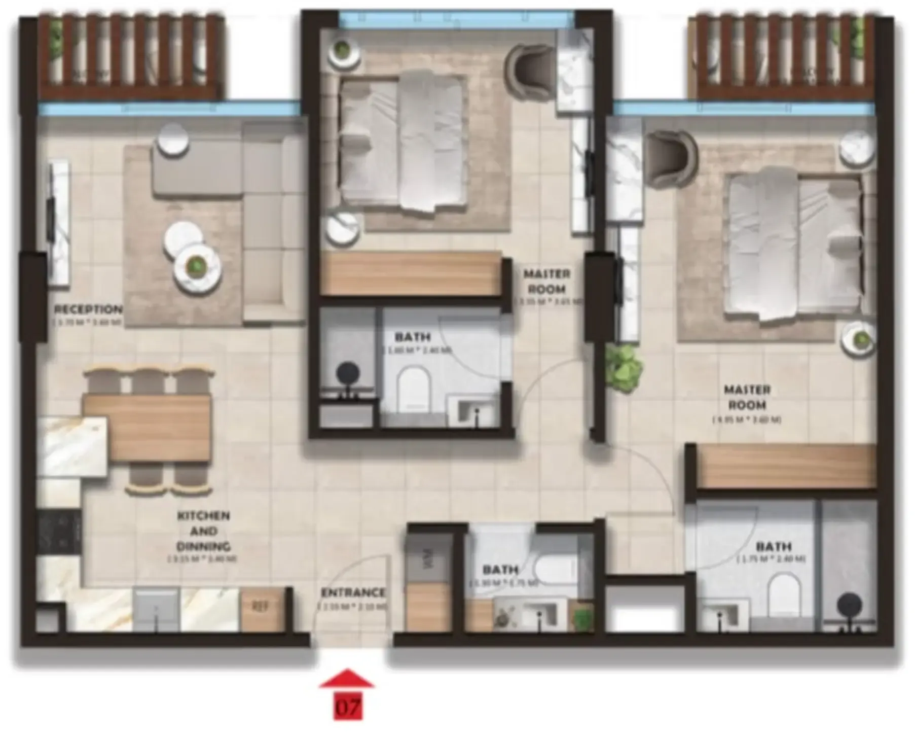 The Spark By Esnaad 2 bed floor plan, 955 sqft