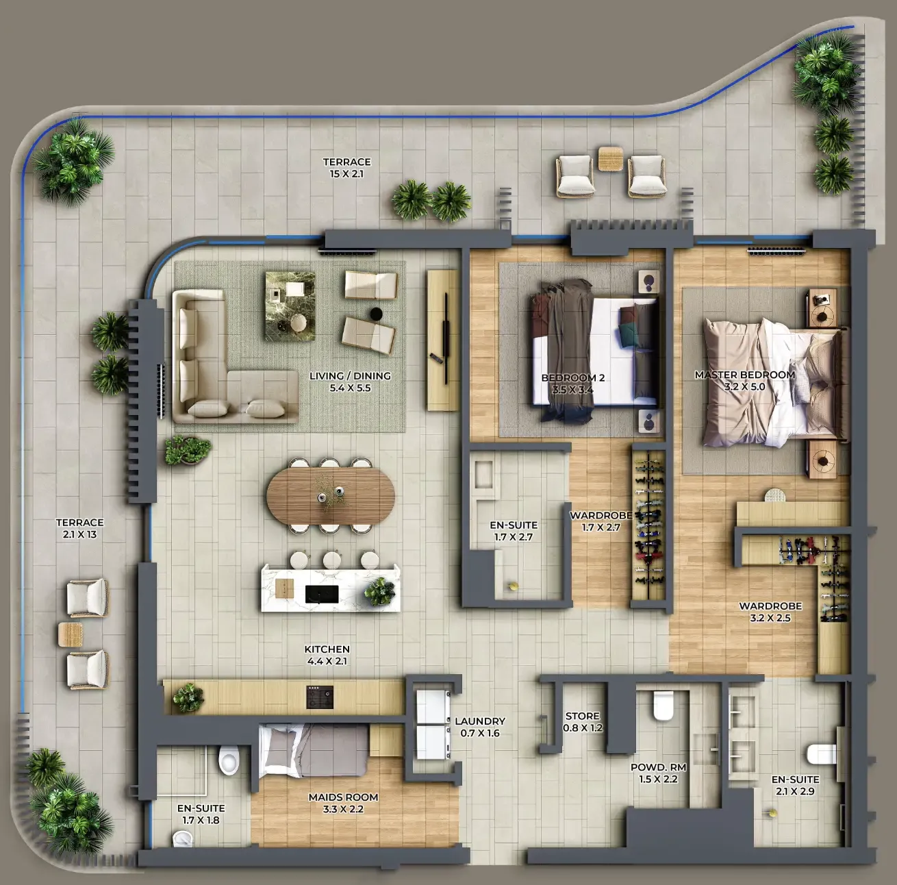 The Cape 2 bed floor plan, 2,257 sqft