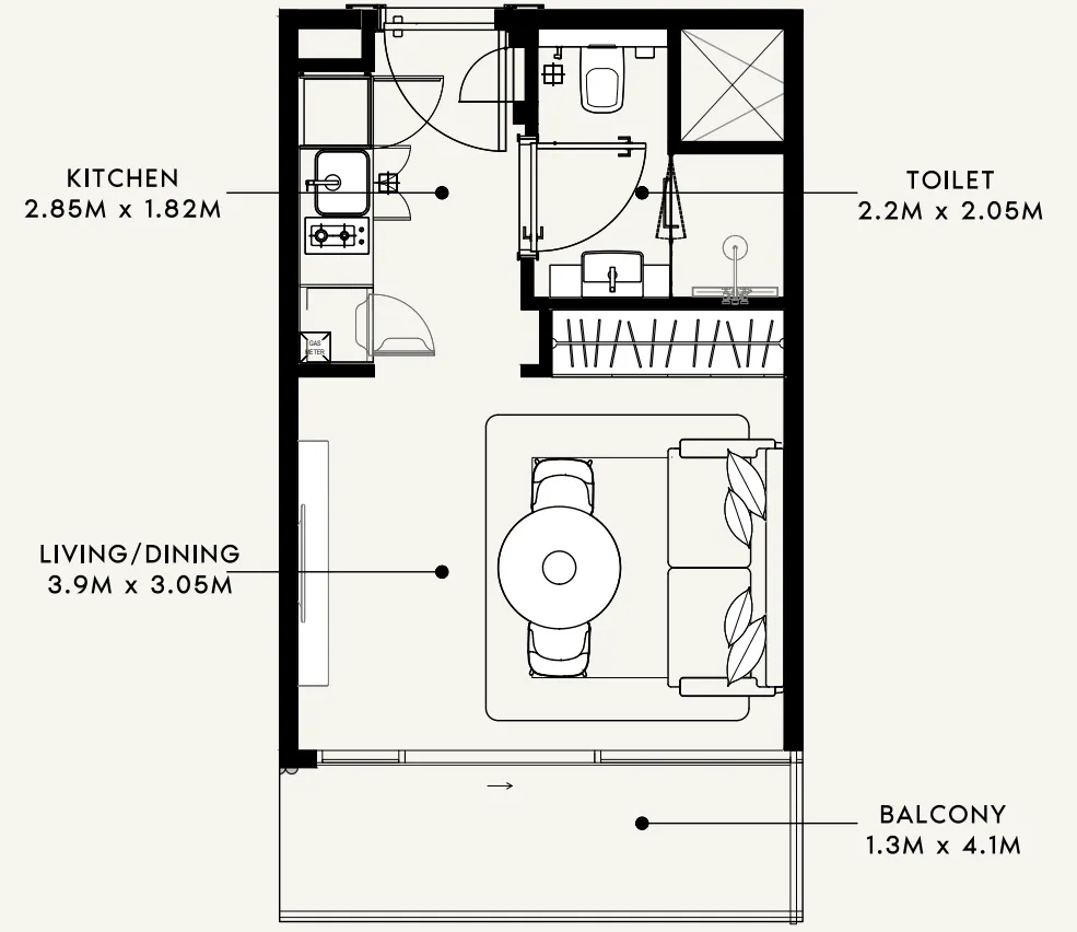 Azizi Milan Studio floor plan, 336 sqft