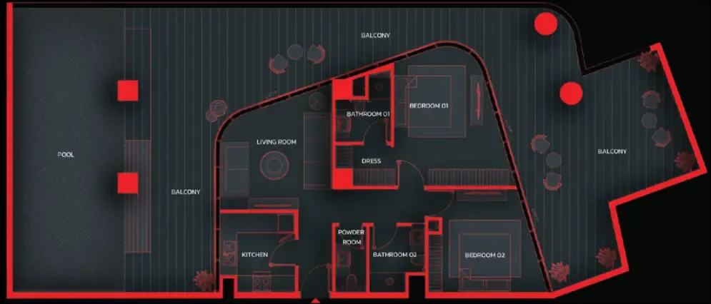 Tonino Lamborghini Residences by BNW Developments 2 bed floor plan, 2,375 sqft
