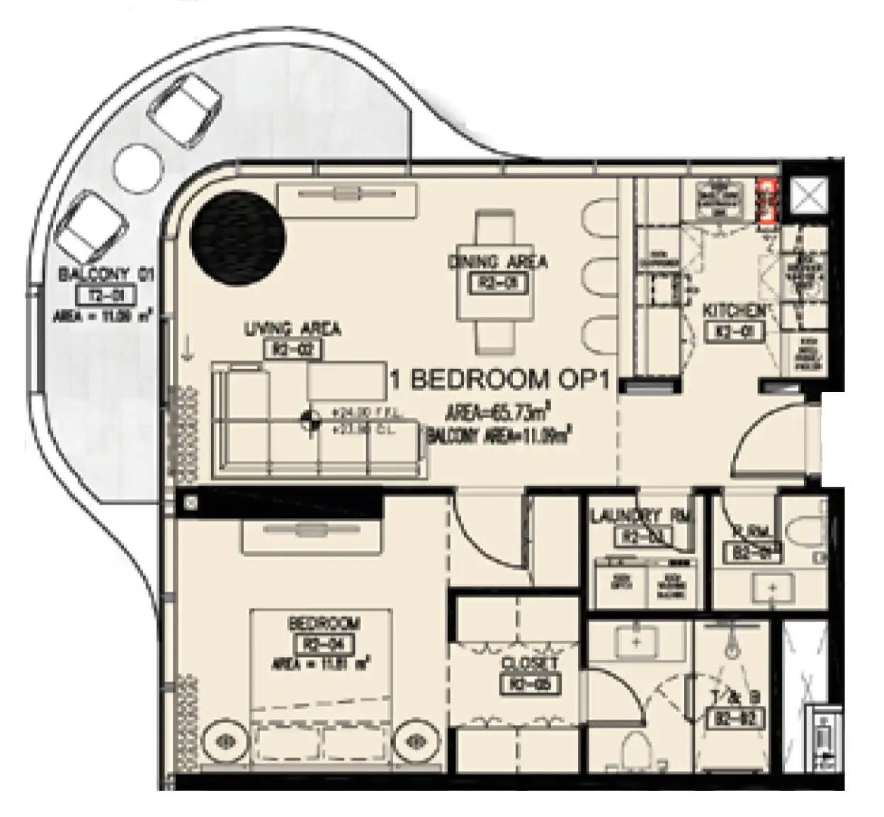 Azha Millennium Residences 1 bed floor plan, 860 sqft