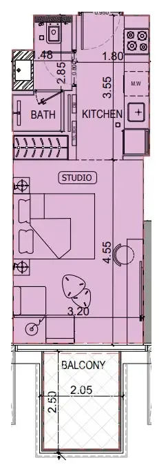 Binghatti Luxuria Studio floor plan, 337 sqft