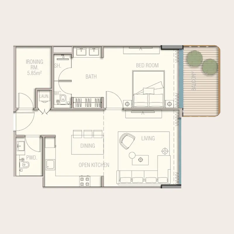 Aquora by Casa Vista Development 1 bed floor plan, 792 – 1,193 sqft