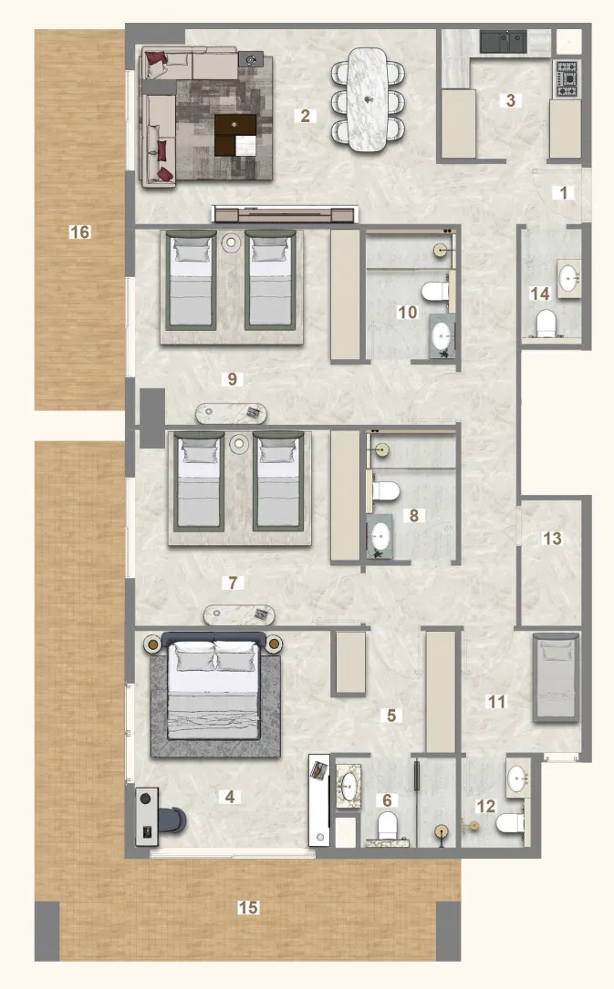 Avenue Residence 7 3 bed floor plan, 2,037 sqft