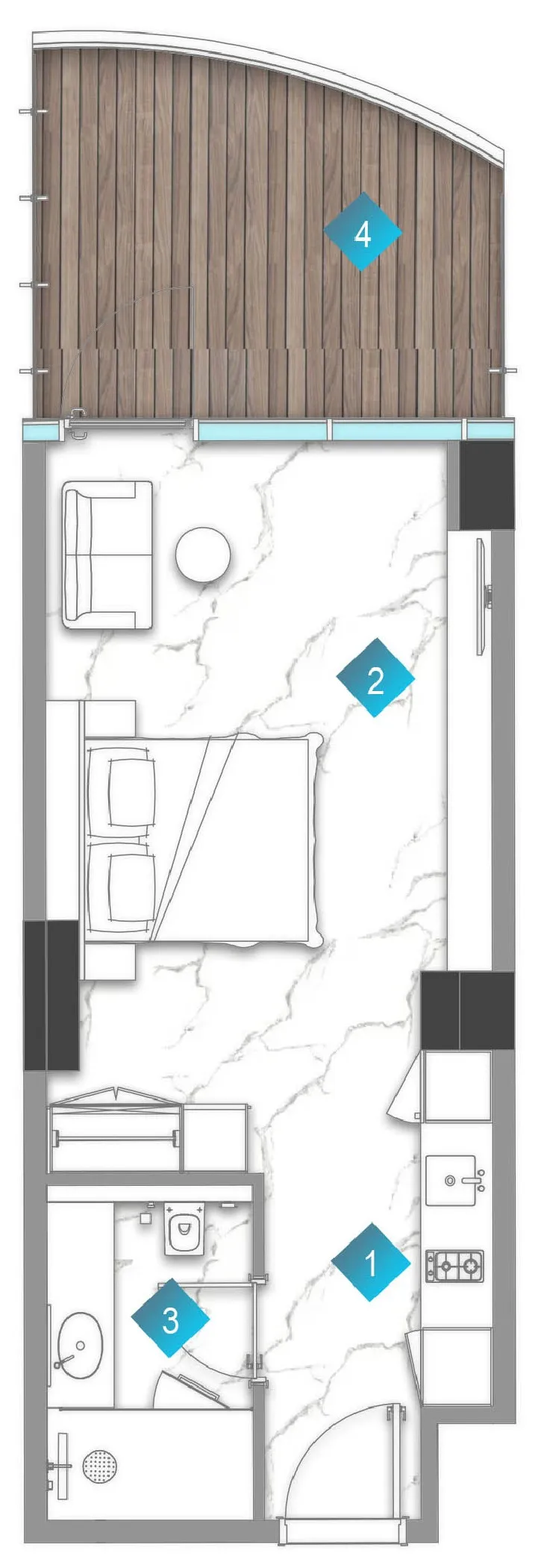Aqua Arc Studio floor plan, 570 sqft