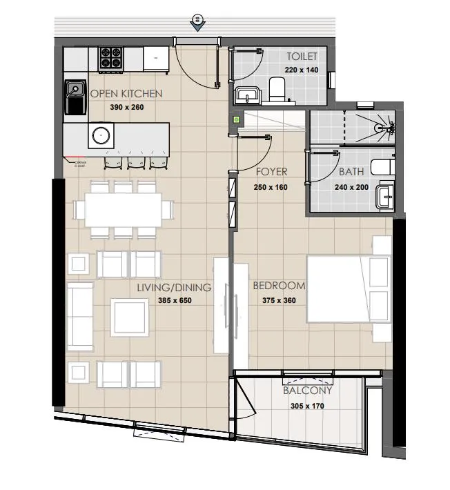 Palatium Residence 1 bed floor plan, 754 sqft