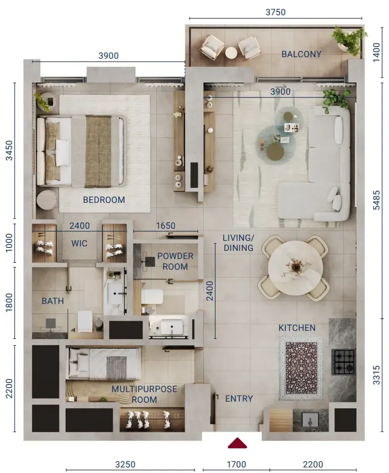Mirdad 1 bed floor plan, 826 sqft