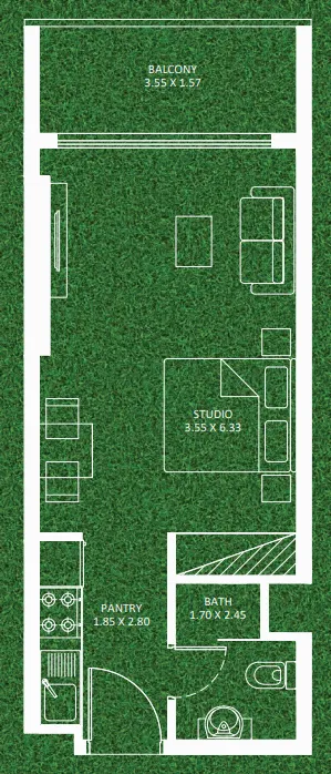 Sportz Studio floor plan, 389 – 390 sqft