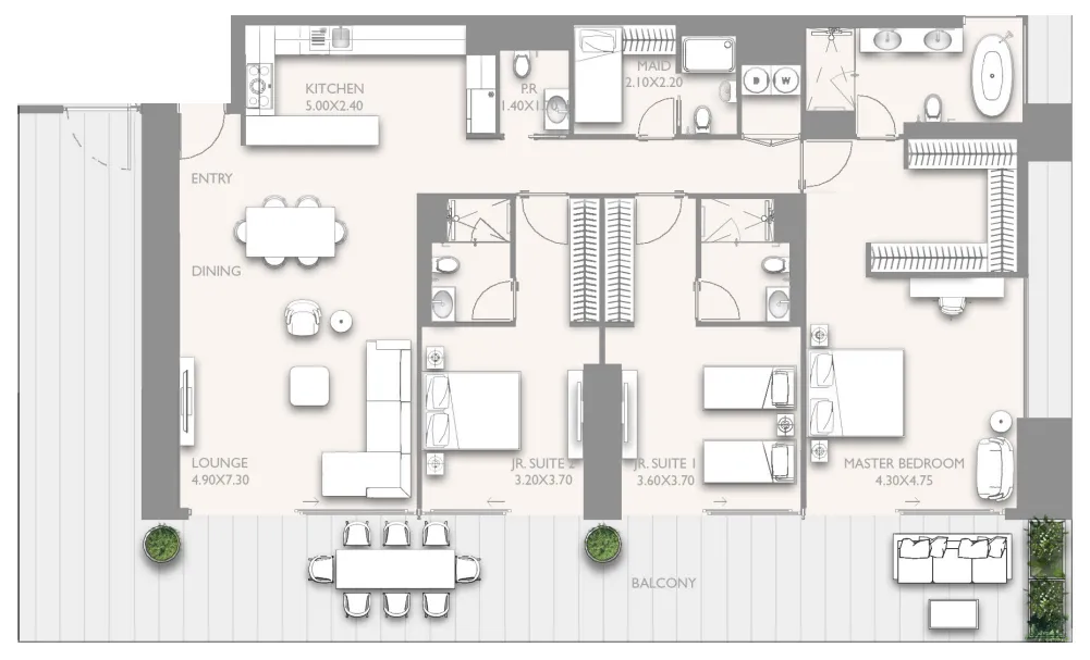 Fairmont Residences Solara Tower 3 bed floor plan, 2,734 sqft