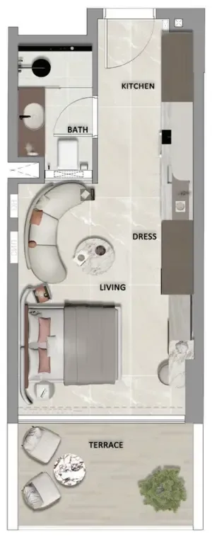 South Lofts Studio floor plan, 355 sqft