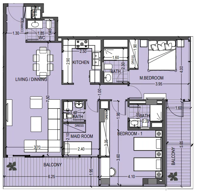 Celia Gardens 2 bed floor plan, 1,368 sqft