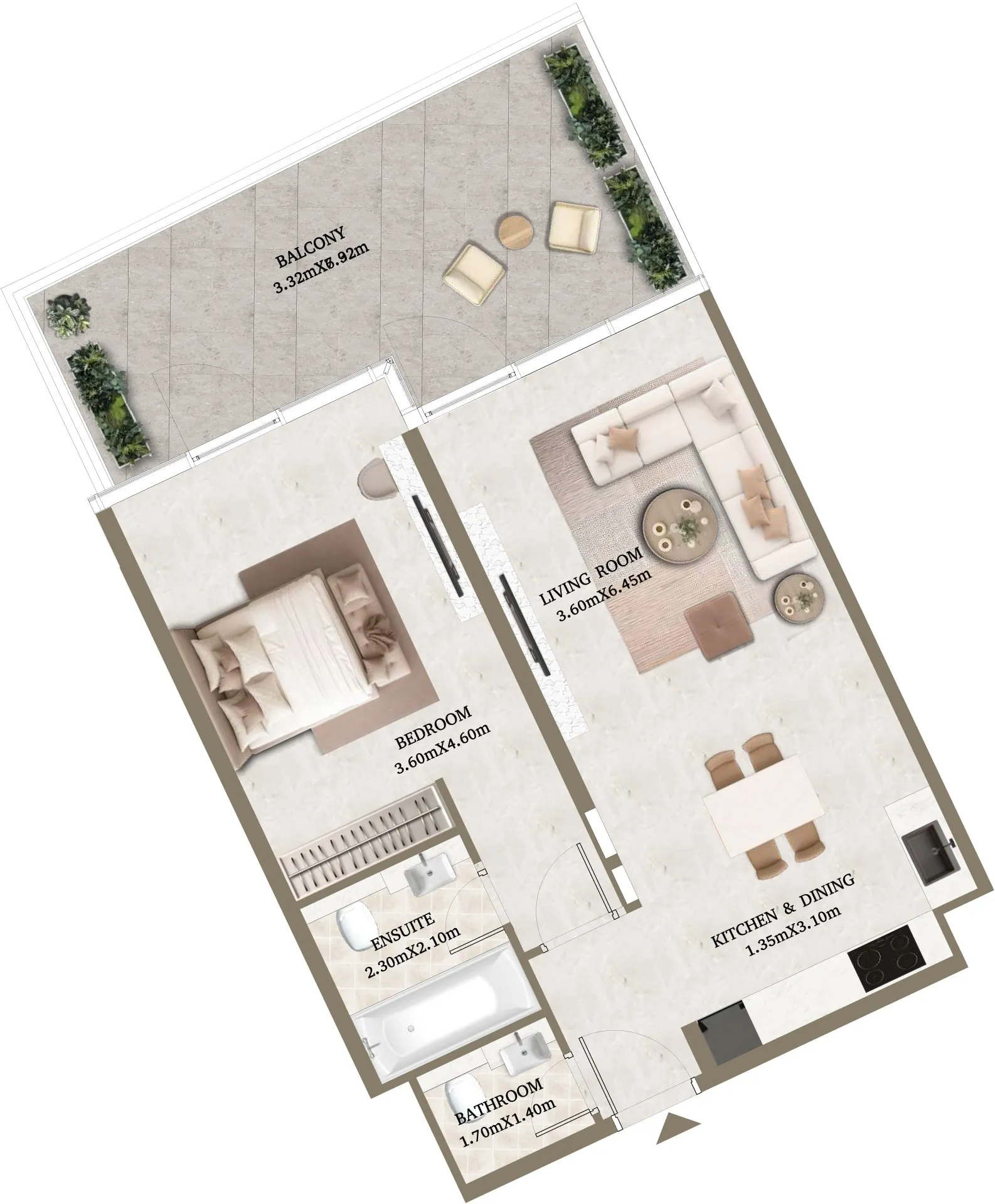 Arthouse Hills 1 bed floor plan, 998 sqft